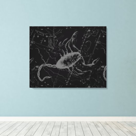 Scorpio Constellation Hevelius 1690 on Black Canvas Afdruk (Insitu (Houten vloer))