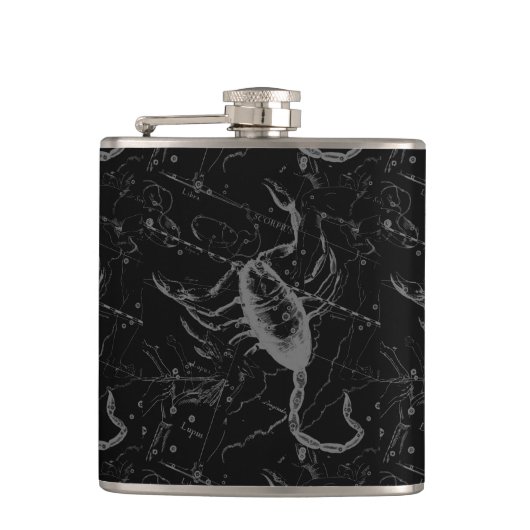 Scorpio Constellation Hevelius 1690 zwart Heupfles (Voorkant)