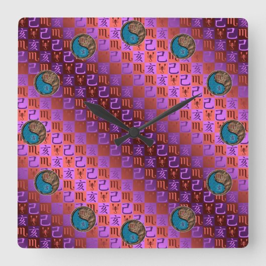 Scorpio & Earth Boar Vierkante Klok (Voorkant)