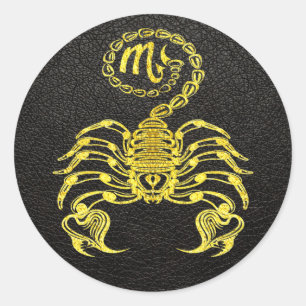 Scorpio Gold op leder Ronde Sticker