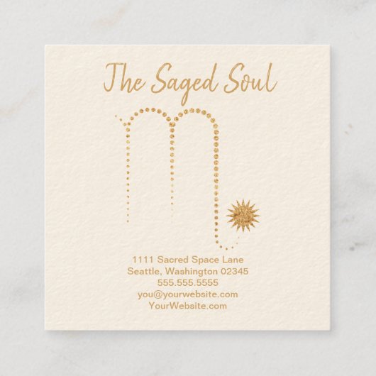 Scorpio Gold Sparkle Square Visitekaartje (Achterkant)