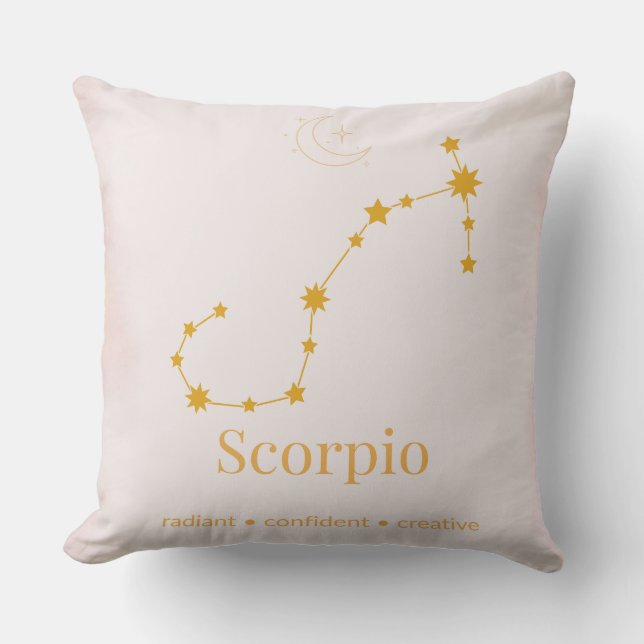 Scorpio Gold Zodiac Pillow – Celestial Constellati Kussen (Voorkant)