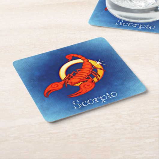 Scorpio in blauw kartonnen onderzetters (Schuin)
