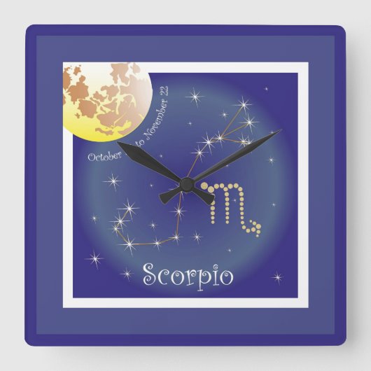 Scorpio October 24 to November 22 Uhr Vierkante Klok (Voorkant)