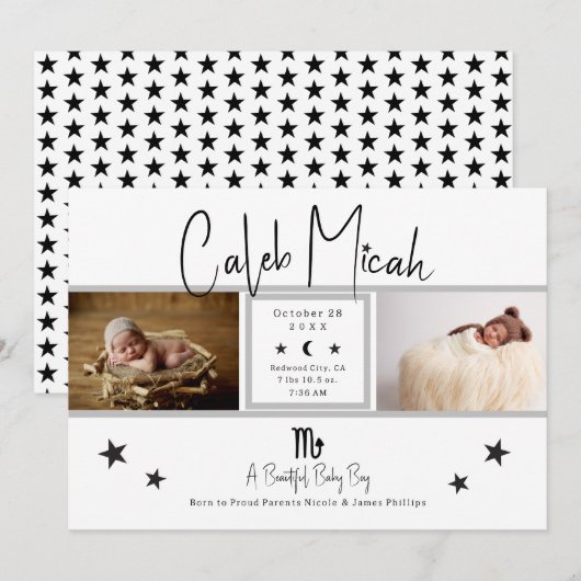 Scorpio Stars Foto Baby geboorteaankondiging Kaart (Voorkant / Achterkant)