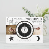 Scorpio Sun & Moon Zodiac Sign Geboorteaankondigin Kaart (Staand voorkant)