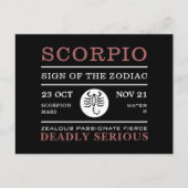 Scorpio-teken van de diersoort, astrologisch briefkaart (Voorkant)
