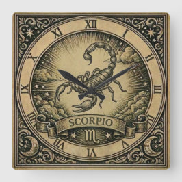 Scorpio Vintage Zodiac Wall Clock Vierkante Klok