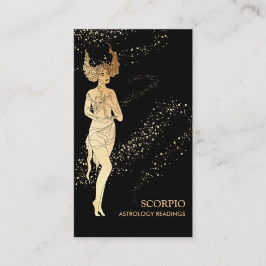 *~* SCORPIO Zodiac Astrology Reading Black Gold Visitekaartje (Voorkant)