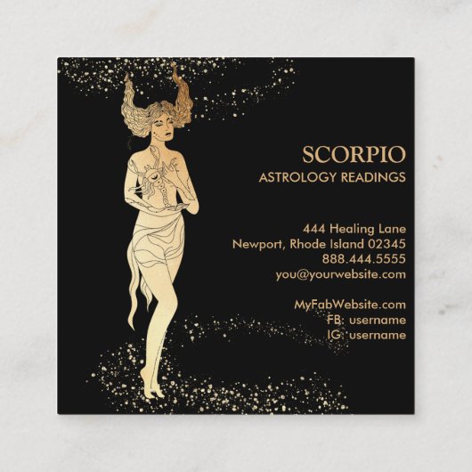 *~* SCORPIO Zodiac Astrology Readings on Black Vierkante Visitekaartje (Achterkant)