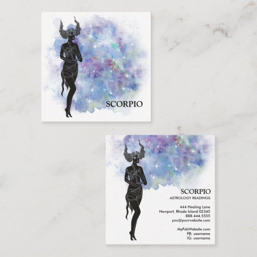 *~* SCORPIO Zodiac Astrology Readking Pink + Blue Vierkante Visitekaartje (Voorkant / Achterkant)