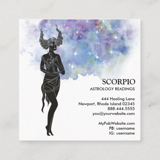 *~* SCORPIO Zodiac Astrology Readking Pink + Blue Vierkante Visitekaartje (Achterkant)