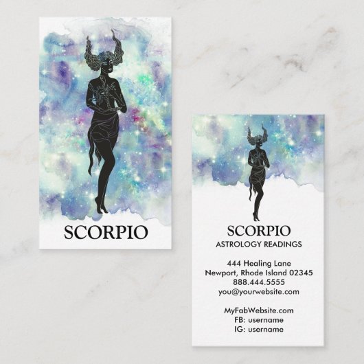 *~* SCORPIO Zodiac Astrology Readted Blue Blauwgro Visitekaartje (Voorkant / Achterkant)