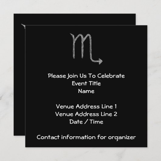 Scorpio. Zodiac Astrology Sign. Zwart. Kaart (Voorkant / Achterkant)