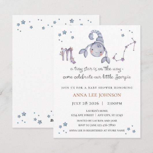 Scorpio Zodiac Baby Shower Invitation Feestdagenkaart (Voorkant / Achterkant)