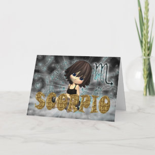 Scorpio Zodiac Birthday card met cutie pie Aquama Kaart