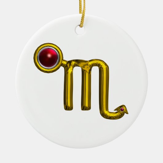 SCORPIO ZODIAC BIRTHDAY JEWEL Red Grenade Gold Keramisch Ornament (Voorkant)