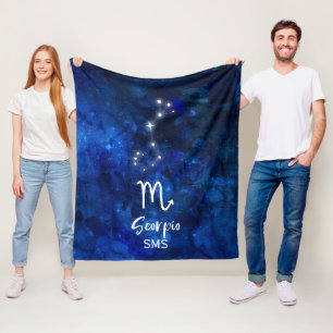 Scorpio Zodiac Constellation Blue Galaxy Monogram Fleece Deken