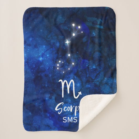 Scorpio Zodiac Constellation Blue Galaxy Monogram Sherpa Deken (Voorkant)