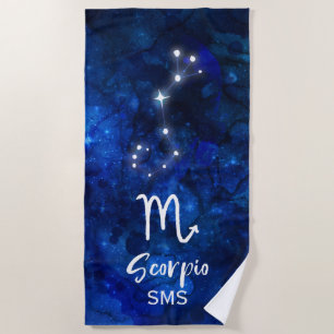 Scorpio Zodiac Constellation Blue Galaxy Monogram Strandlaken