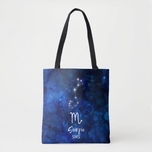 Scorpio Zodiac Constellation Blue Galaxy Monogram Tote Bag (Voorkant)