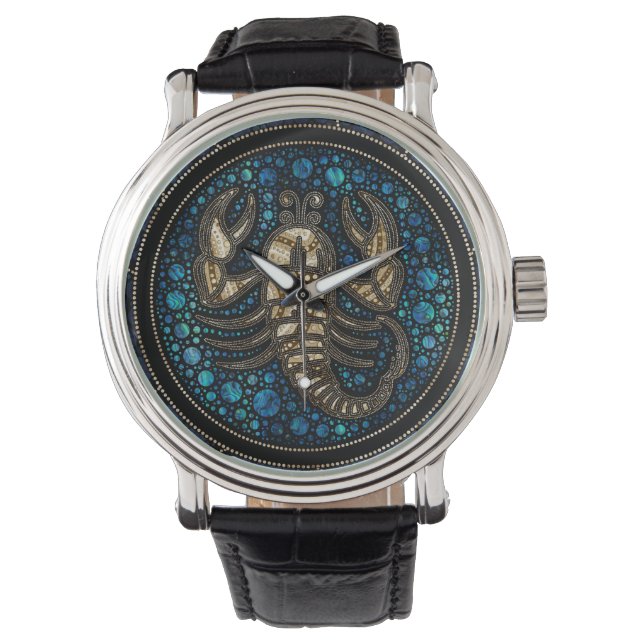 Scorpio Zodiac Dot Art Style Abalone Gold Horloge (Voorkant)