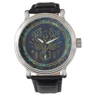 Scorpio Zodiac Gold Abalone op constellatie Horloge