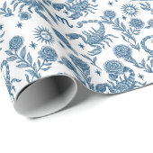 Scorpio Zodiac Intricate Celestial Blue Floral Cadeaupapier (Rol Hoek)