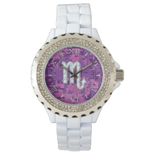 Scorpio Zodiac Pink Fuchsia Digital Camo Dial Horloge