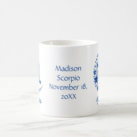 Scorpio Zodiac Sign Astrologie Birthday Blue White Koffiemok (Center)