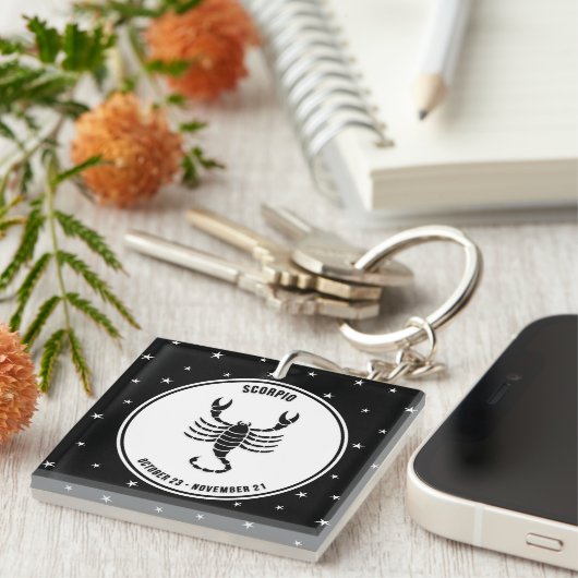 Scorpio Zodiac Sign, Black & White Sleutelhanger (Voorkant Rechts)