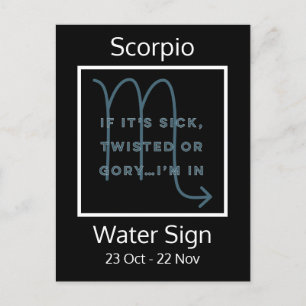 Scorpio Zodiac Sign Fun Quote in Blue and White Briefkaart