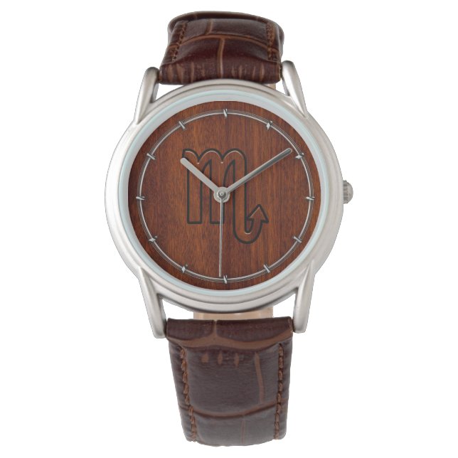 Scorpio Zodiac Sign in Mahogany Style Decor Horloge (Voorkant)