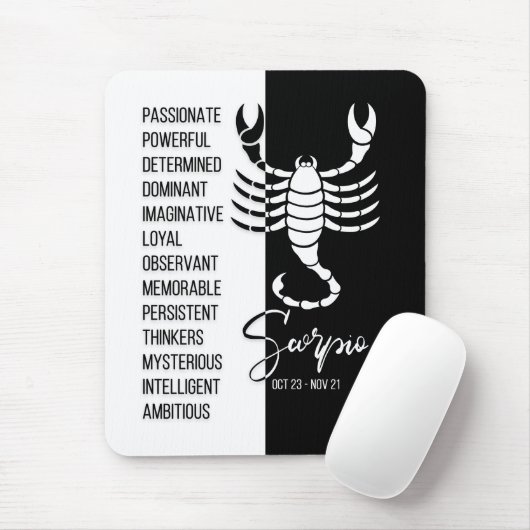 Scorpio Zodiac Sign Mousepad, Black & White Muismat (Met muis)