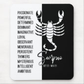 Scorpio Zodiac Sign Mousepad, Black & White Muismat (Voorkant)