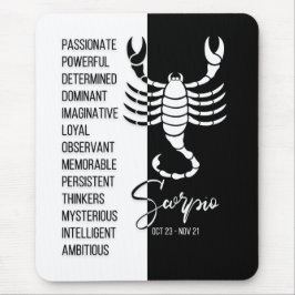 Scorpio Zodiac Sign Mousepad, Black & White Muismat