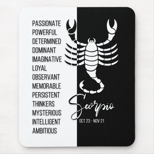 Scorpio Zodiac Sign Mousepad, Black & White Muismat (Voorkant)