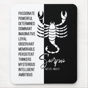 Scorpio Zodiac Sign Mousepad, zwart-wit Muismat