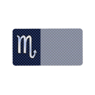 Scorpio Zodiac Sign navy blue koolstofvezel print Etiket