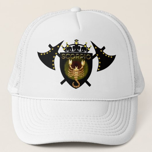 Scorpio Zodiac Sign On Black Shield Trucker Hat Pet (Voorkant)