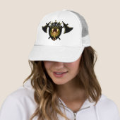 Scorpio Zodiac Sign On Black Shield Trucker Hat Pet (In situ)
