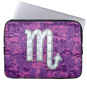 Scorpio Zodiac Sign on Fuchsia Digital Camo Laptop Sleeve