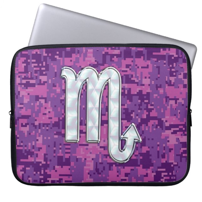 Scorpio Zodiac Sign on Fuchsia Digital Camo Laptop Sleeve (Voorkant)