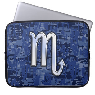 Scorpio Zodiac Sign on Navy Blue Camo Laptop Sleeve