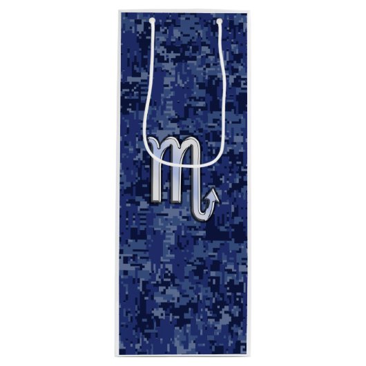 Scorpio Zodiac Sign on Navy Blue Camo Wijn Cadeautas (Voorkant)