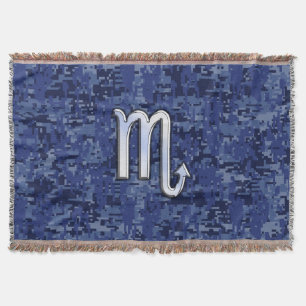 Scorpio Zodiac Sign on Navy Blue Camouflage Decor Deken