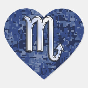Scorpio Zodiac Sign on Navy Blue Camouflage Decor Hart Sticker