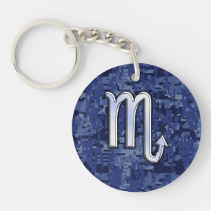 Scorpio Zodiac Sign on Navy Blue Camouflage Decor Sleutelhanger