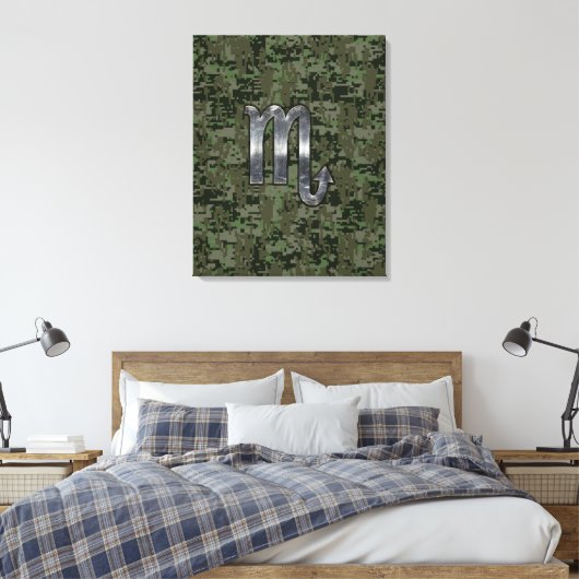 Scorpio Zodiac Sign Woodland Digital Camo Canvas Afdruk (Insitu (Slaapkamer))