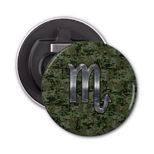 Scorpio Zodiac Sign Woodland Digital Camouflage Button Flesopener (Voorkant)